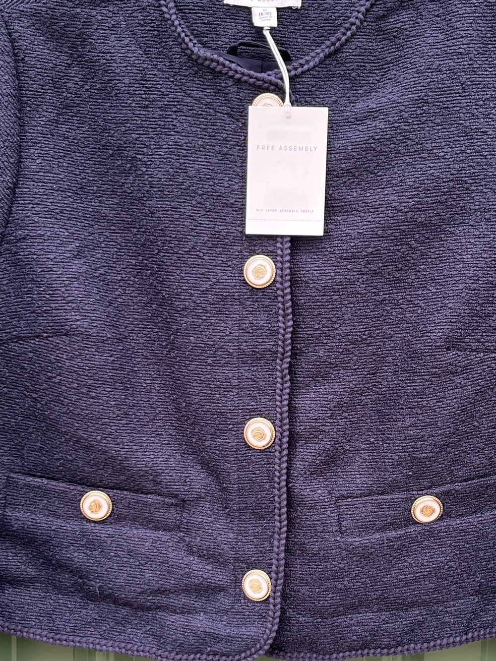 Women's Collarless Nubby Jacket With Long Sleeves Size M - Picture 2 of 8